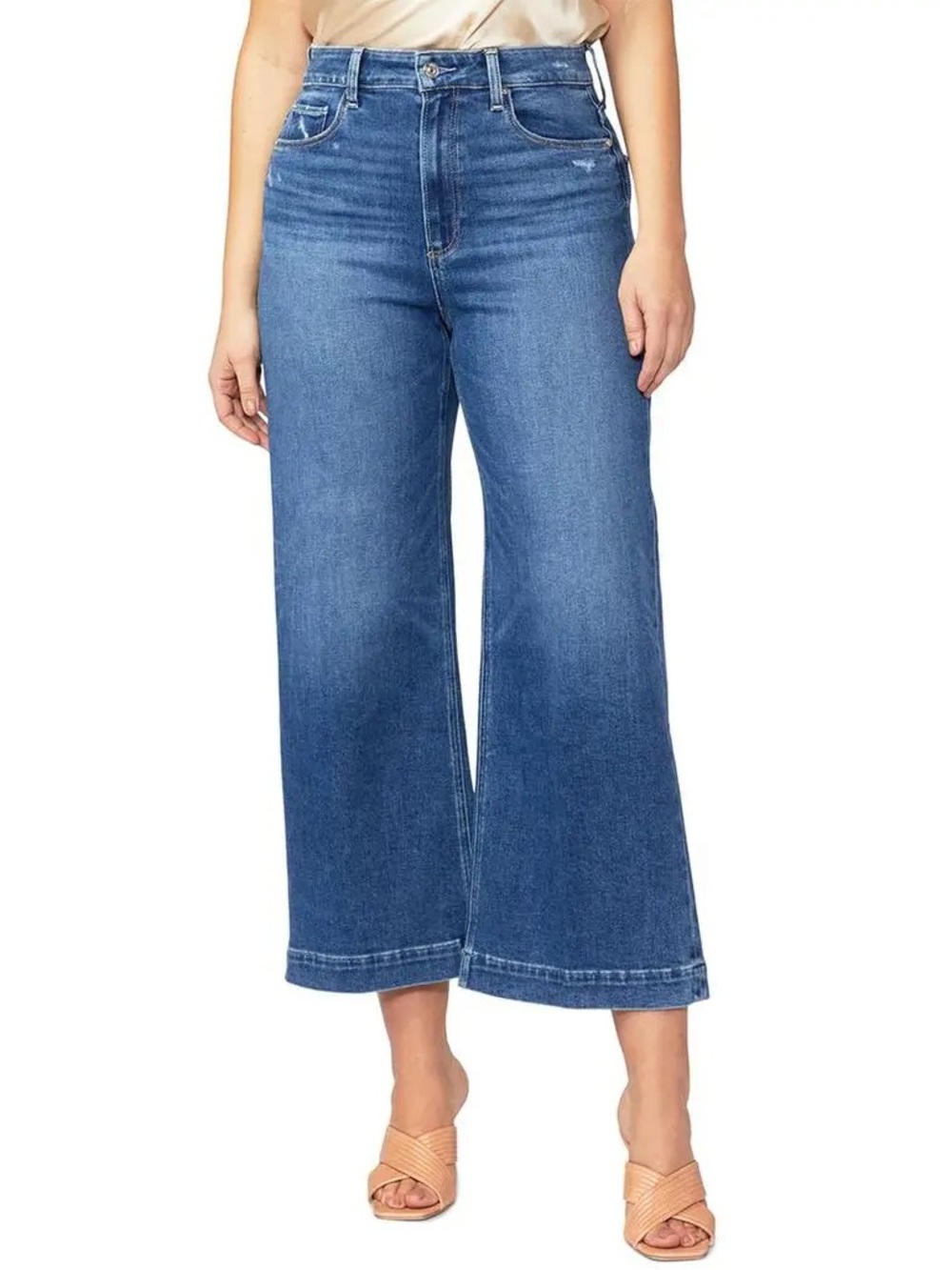Paige Spotlight Eiffel Distressed Wide Leg Jean